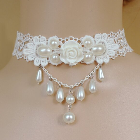 Wedding White Lace Princess Miyanobu Pearl Necklace - Picture 1 of 5